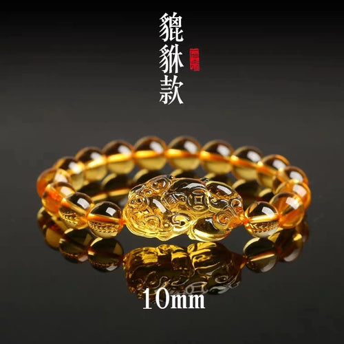 Genuine Natural Yellow Citrine Gemstone Pi Xiu Women Men Bracelet Crystal 10mm 12mm 14mm Round Beads Wealthy Pendant AAAAA