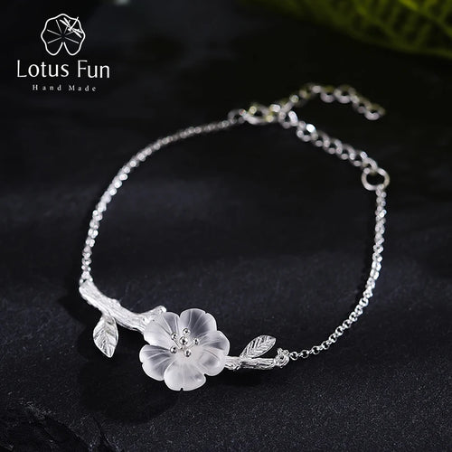 Lotus Fun Real 925 Sterling Silver Natural Crystal Handmade Fine Jewelry Flower in the Rain Design Charm Bracelet for Women Gift
