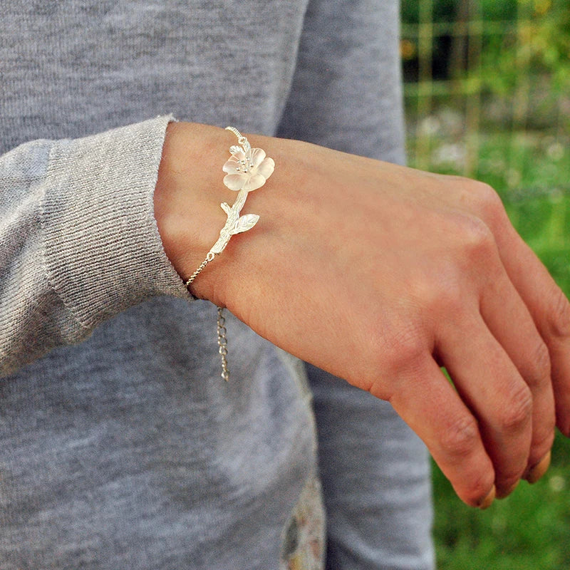 Lotus Fun Real 925 Sterling Silver Natural Crystal Handmade Fine Jewelry Flower in the Rain Design Charm Bracelet for Women Gift