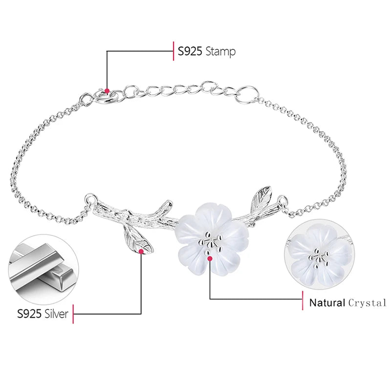 Lotus Fun Real 925 Sterling Silver Natural Crystal Handmade Fine Jewelry Flower in the Rain Design Charm Bracelet for Women Gift