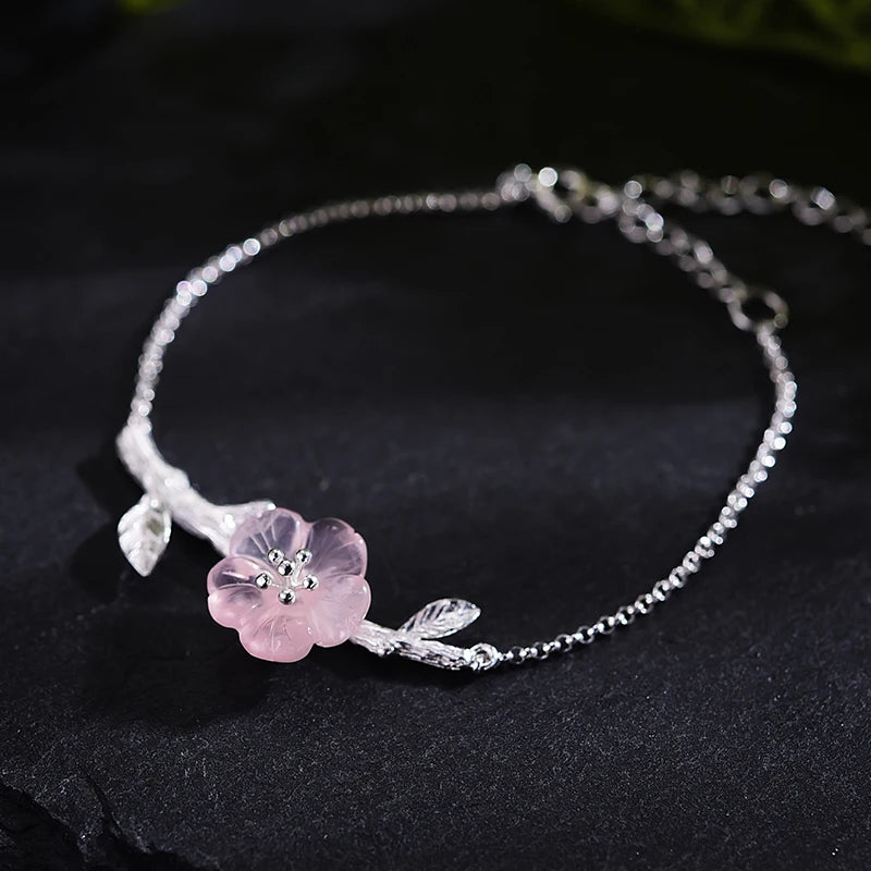 Lotus Fun Real 925 Sterling Silver Natural Crystal Handmade Fine Jewelry Flower in the Rain Design Charm Bracelet for Women Gift