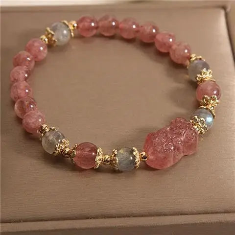 Strawberry Crystal Pixiu Bracelet Female Korean Version Ins Niche Design Crystal Bracelet for Student Girlfriends