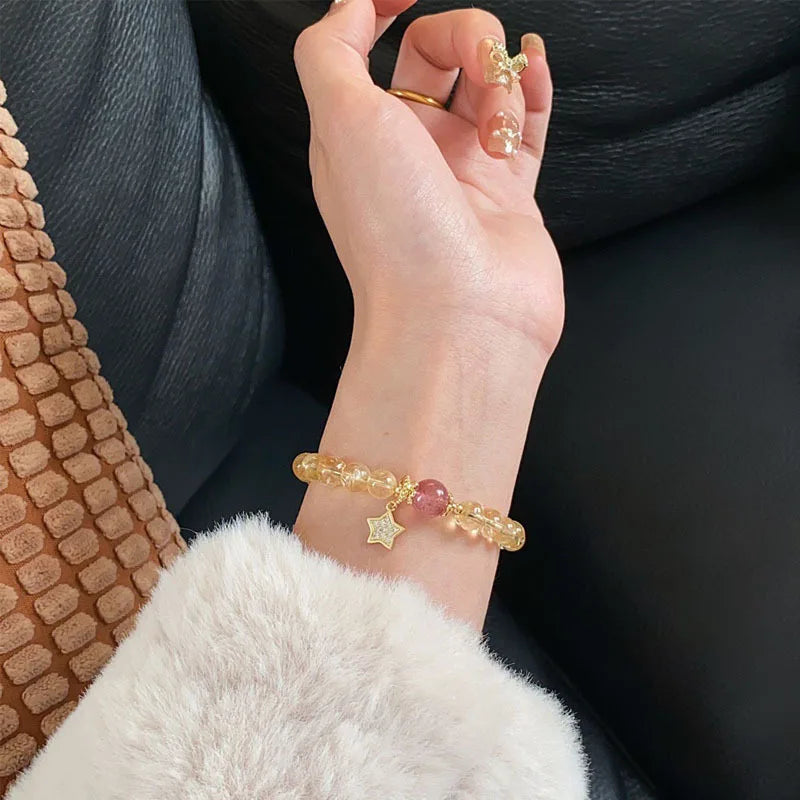Natural Strawberry Bracelet Women s Attracting Peach Blossoms Prosperous Career Yellow Ace White Crystal Transport Bead  Lucky H