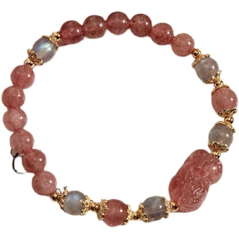 Strawberry Crystal Pixiu Bracelet Female Korean Version Ins Niche Design Crystal Bracelet for Student Girlfriends