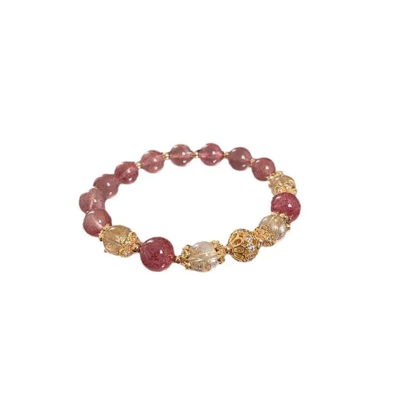 Natural Strawberry Bracelet Women s Attracting Peach Blossoms Prosperous Career Yellow Ace White Crystal Transport Bead  Lucky H