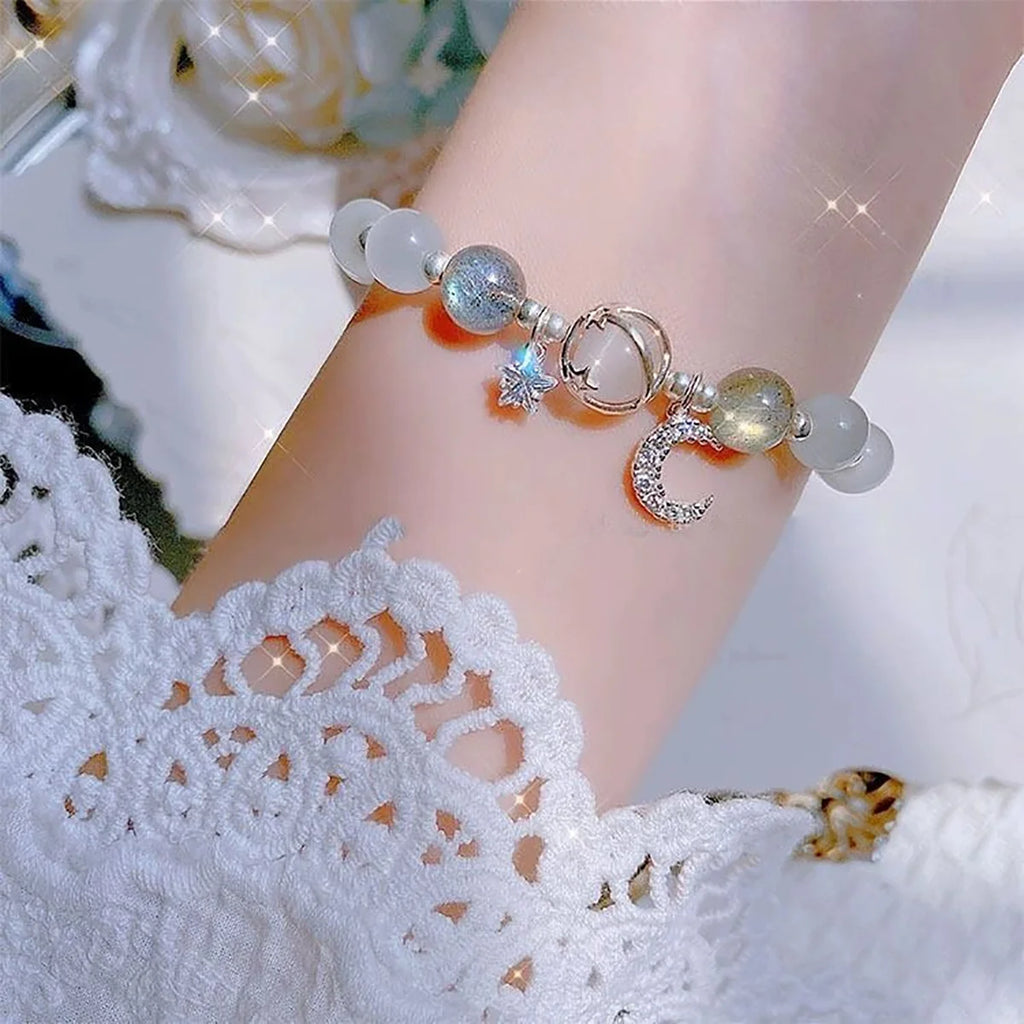 Princess Girls Star Moon Bracelet Blue Purple Color Opal Stone Bracelet for Kids Shiny Crystal Bracelets Wristband Jewelry Gift