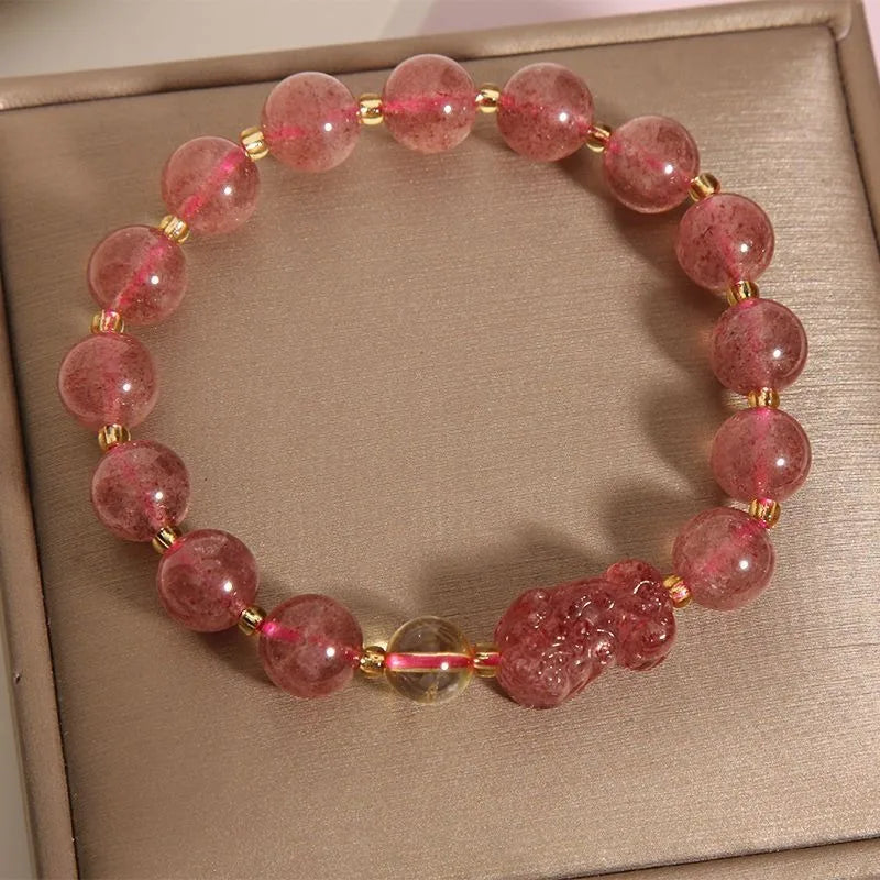 Strawberry Crystal Pixiu Bracelet Female Korean Version Ins Niche Design Crystal Bracelet for Student Girlfriends