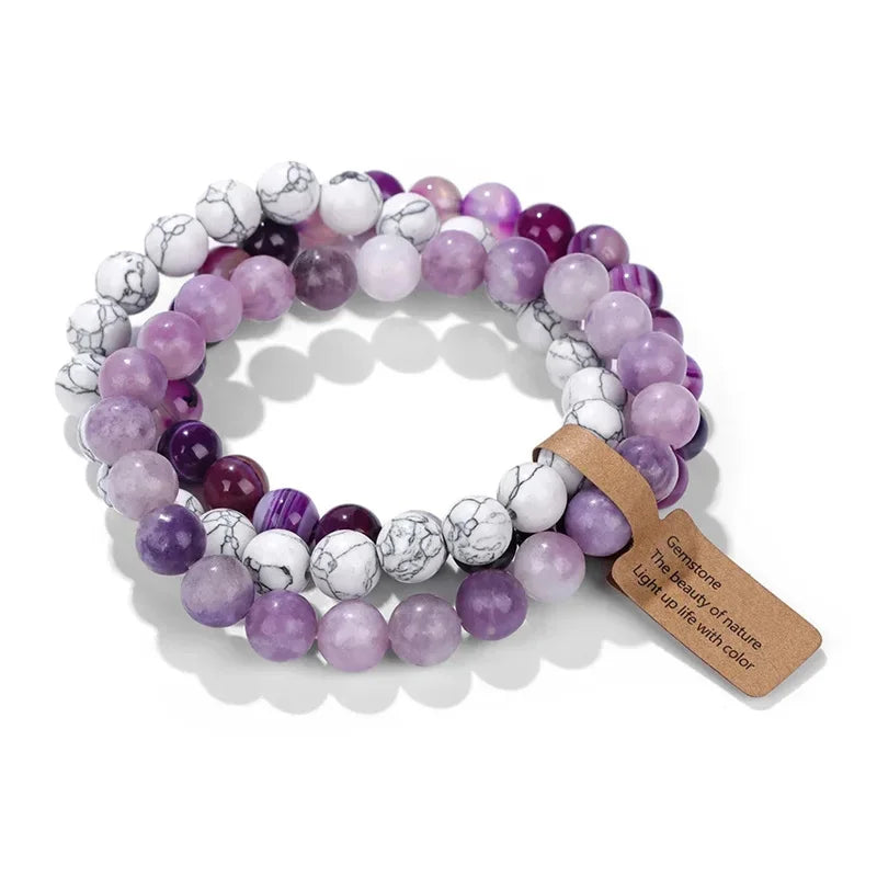 Natural Stone Crystal Beads Semi Precious Women's Bracelet Amethyst Multi Layered Combination Bracelets