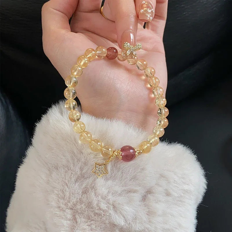 Natural Strawberry Bracelet Women s Attracting Peach Blossoms Prosperous Career Yellow Ace White Crystal Transport Bead  Lucky H